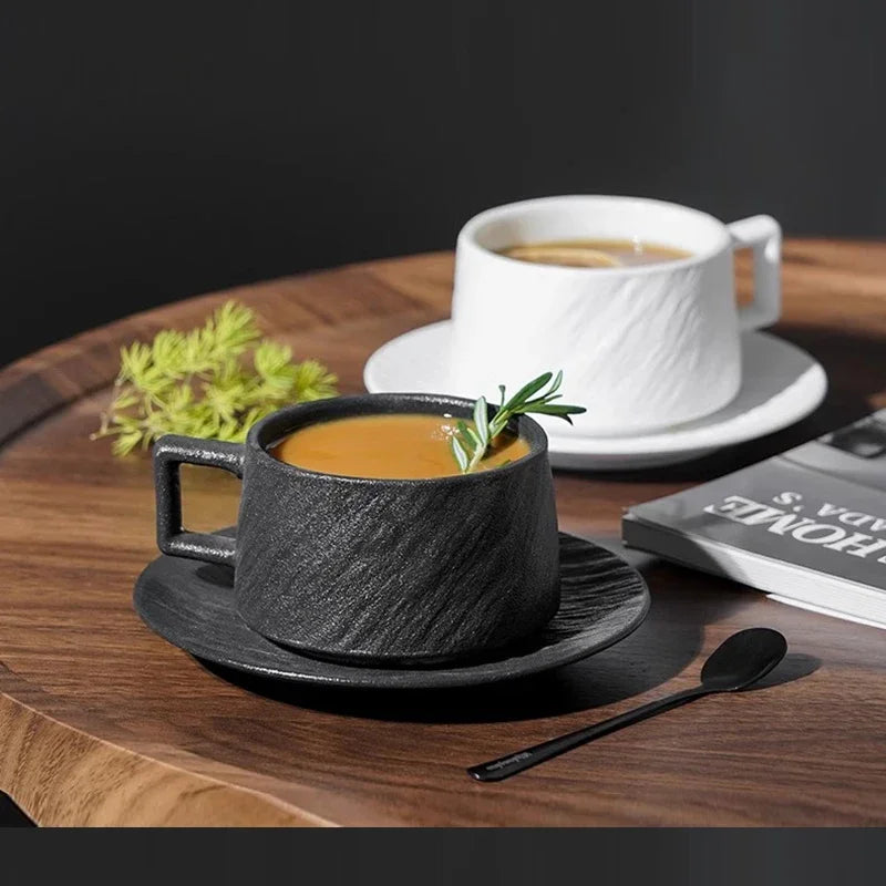 Juego de taza y plato de porcelana esmaltada para té, café, chocolate caliente, cocina, comedor, hogar, oficina, desayuno, vajilla, artículos de mesa modernos | Thomler