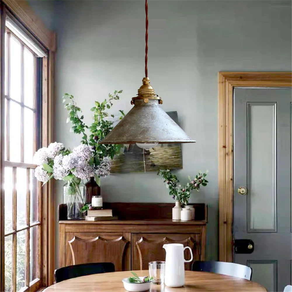 Iron Overhead Fixture 14-Inch Shade Blue Adjustable Drop Height E27 Socket Dining Counter Island Task Lighting Modern Vintage Warehouse Farm | Thomler