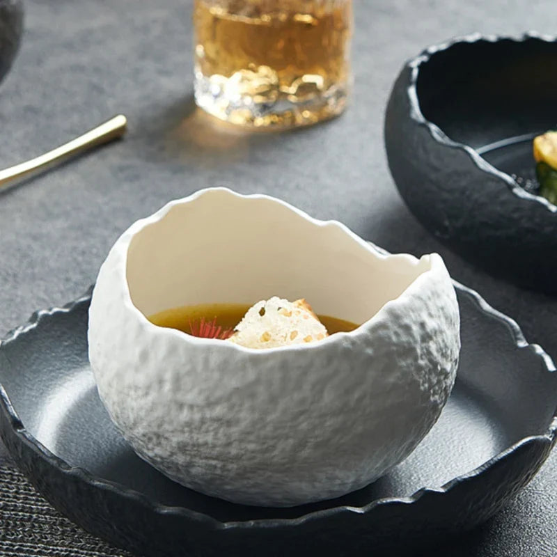 Porcelain Serving Bowl 8 Inch Round Dish for Salads Soups Desserts Appetizers Snacks Kitchen Dinnerware White Black | Thomler
