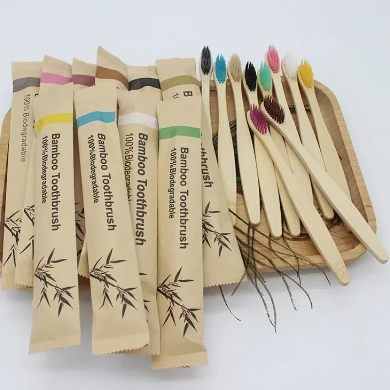 Bambus-Zahnbürsten-Set mit weichen Nylonborsten und natürlich antibakteriellem Griff, 10er-Pack