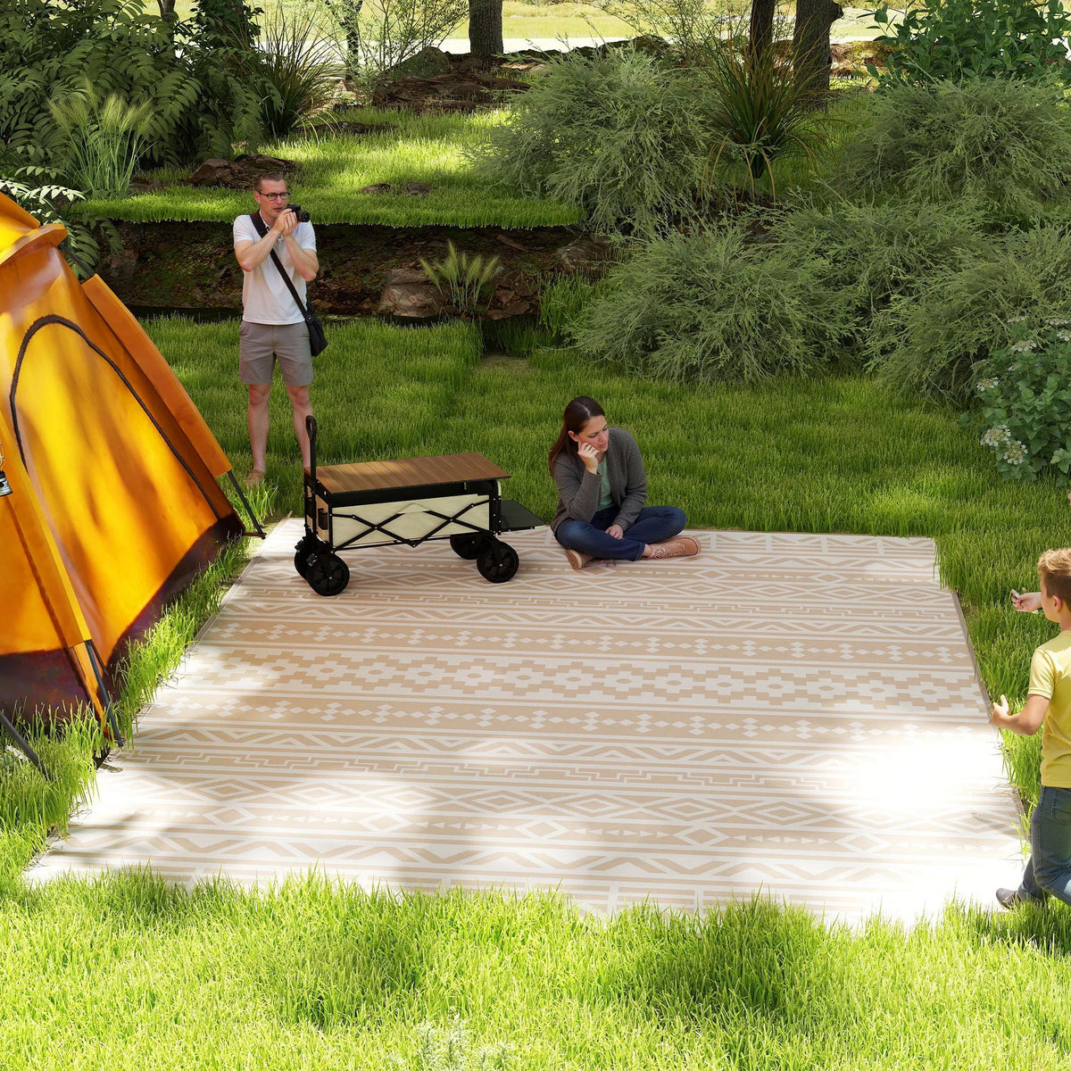 Reversible Outdoor Floor Mat 12 × 9 Feet Khaki Beige Polypropylene All-Weather Rug for Patio Garden Camping Beach Picnic Large Family Seatin | Thomler