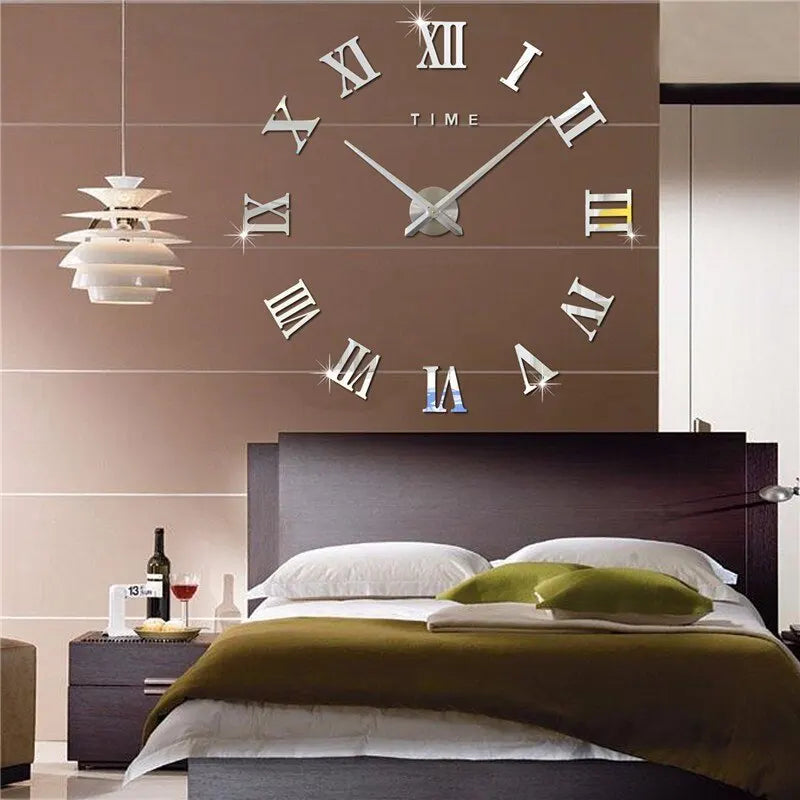 DIY 3D Wanduhr mit römischen Ziffern, 40 cm, selbstklebende Acryl-Zahlen in Spiegeloptik für Schlafzimmer, Büro, Wohnbereich, Wohndekoration, kein Bohren erforderlich | Thomler