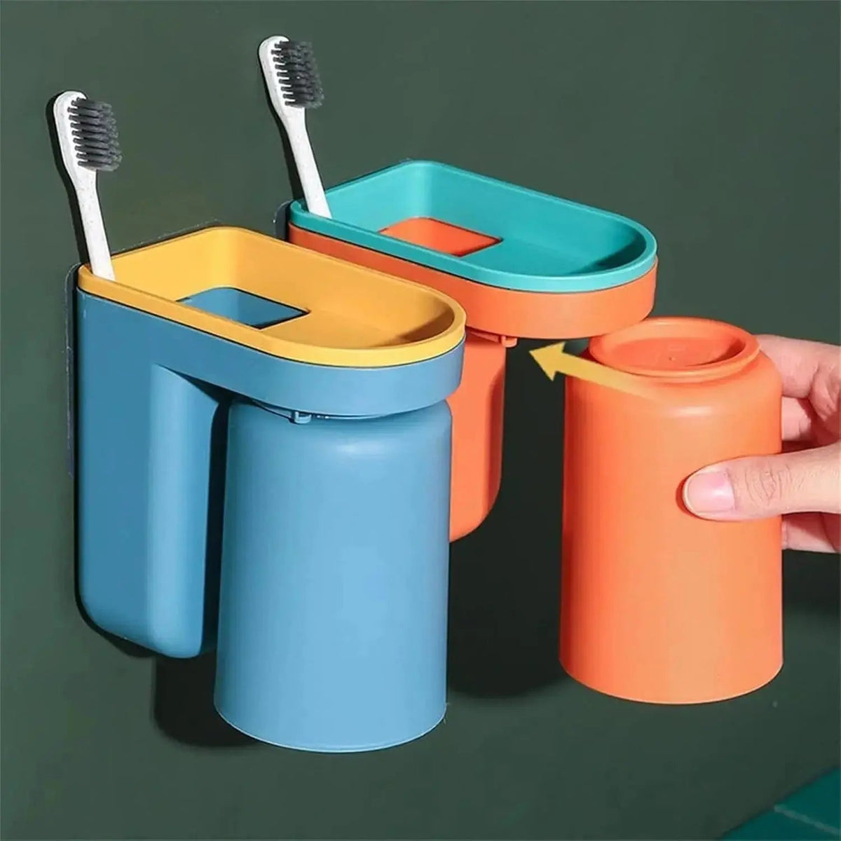 Stick-On Bathroom Caddy ABS Plastic 5 in Tall Cup & Paste Organizer Drip-Dry System 2-Pack for Vanity Countertop Clutter-Free Family Bath | Thomler