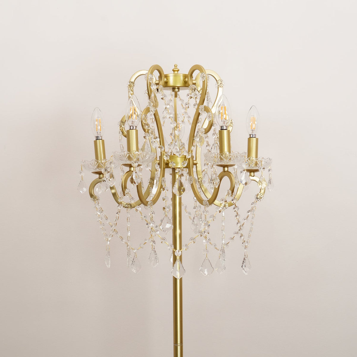 Crystal Accent Floor Lamp with Iron Frame | Vintage White & Gold Standing Light for Bedroom Living Room | Dimmable E14 Compact 21-Inch Heigh | Thomler