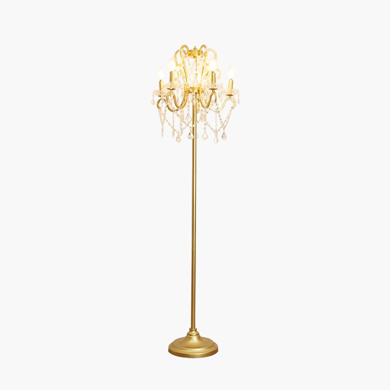 Crystal Accent Floor Lamp with Iron Frame | Vintage White & Gold Standing Light for Bedroom Living Room | Dimmable E14 Compact 21-Inch Heigh | Thomler