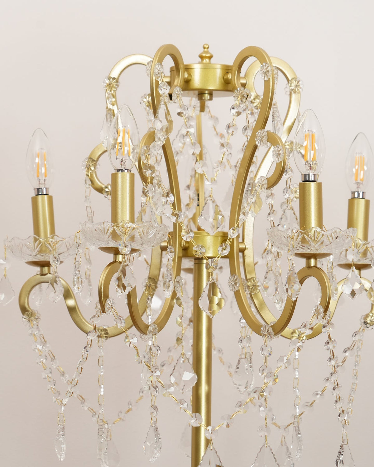 Crystal Accent Floor Lamp with Iron Frame | Vintage White & Gold Standing Light for Bedroom Living Room | Dimmable E14 Compact 21-Inch Heigh | Thomler