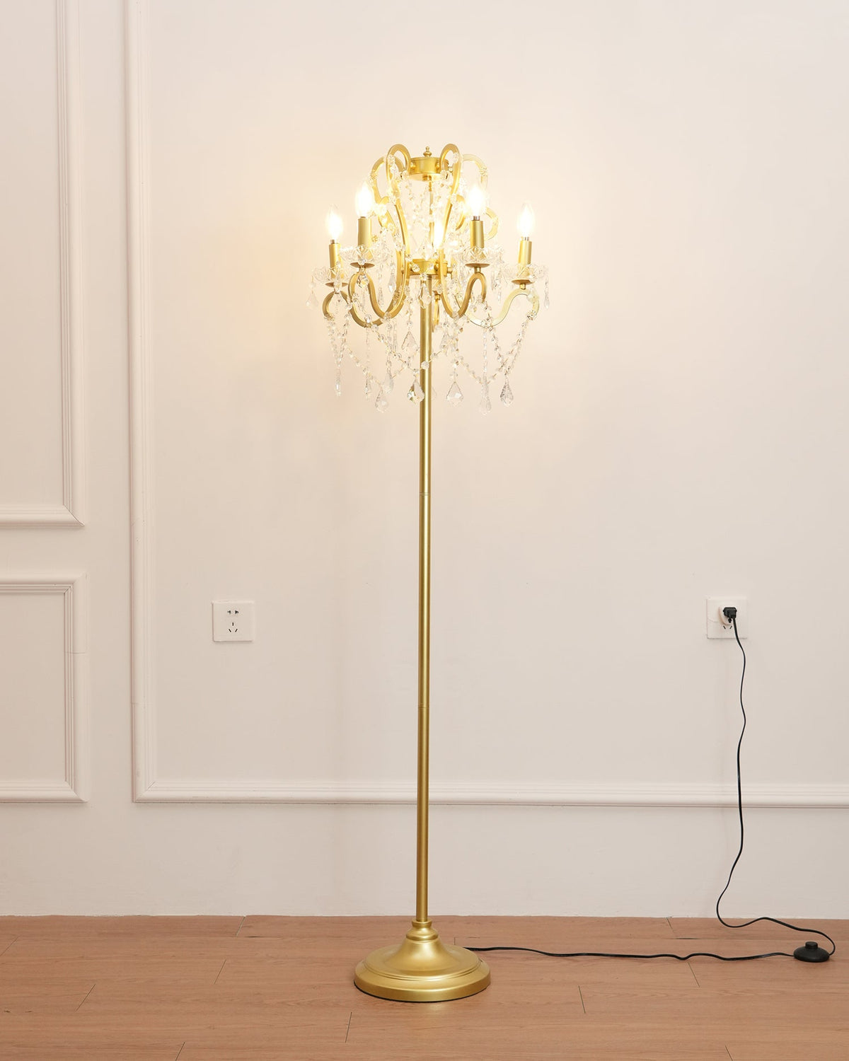 Crystal Accent Floor Lamp with Iron Frame | Vintage White & Gold Standing Light for Bedroom Living Room | Dimmable E14 Compact 21-Inch Heigh | Thomler
