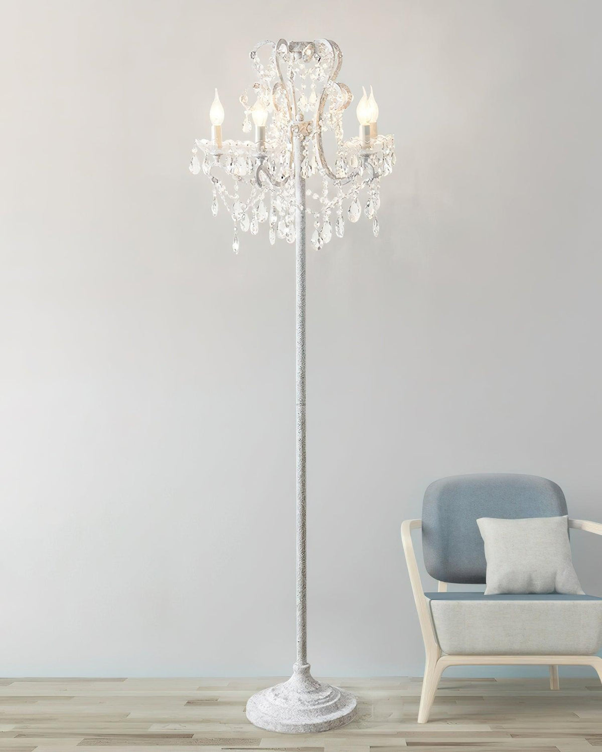 Crystal Accent Floor Lamp with Iron Frame | Vintage White & Gold Standing Light for Bedroom Living Room | Dimmable E14 Compact 21-Inch Heigh | Thomler