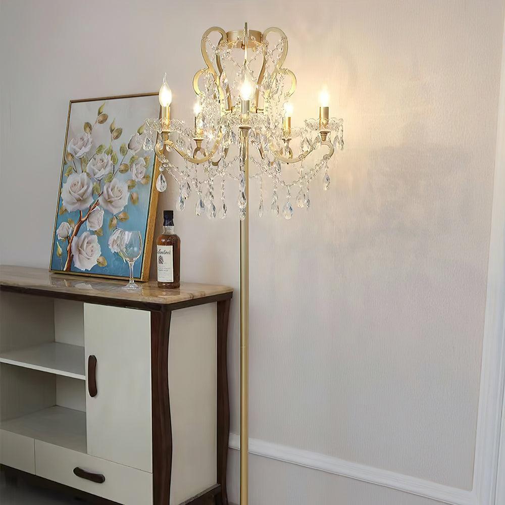 Crystal Accent Floor Lamp with Iron Frame | Vintage White & Gold Standing Light for Bedroom Living Room | Dimmable E14 Compact 21-Inch Heigh | Thomler