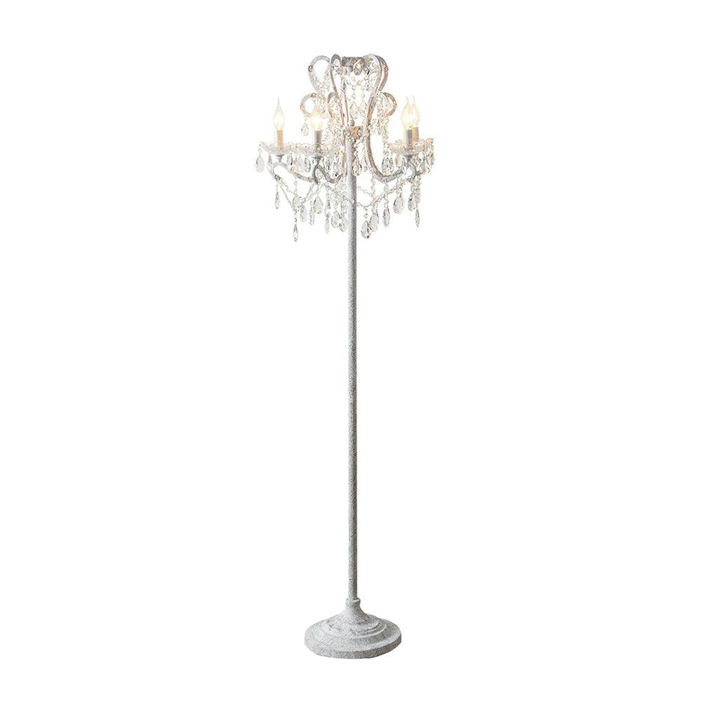 Crystal Accent Floor Lamp with Iron Frame | Vintage White & Gold Standing Light for Bedroom Living Room | Dimmable E14 Compact 21-Inch Heigh | Thomler