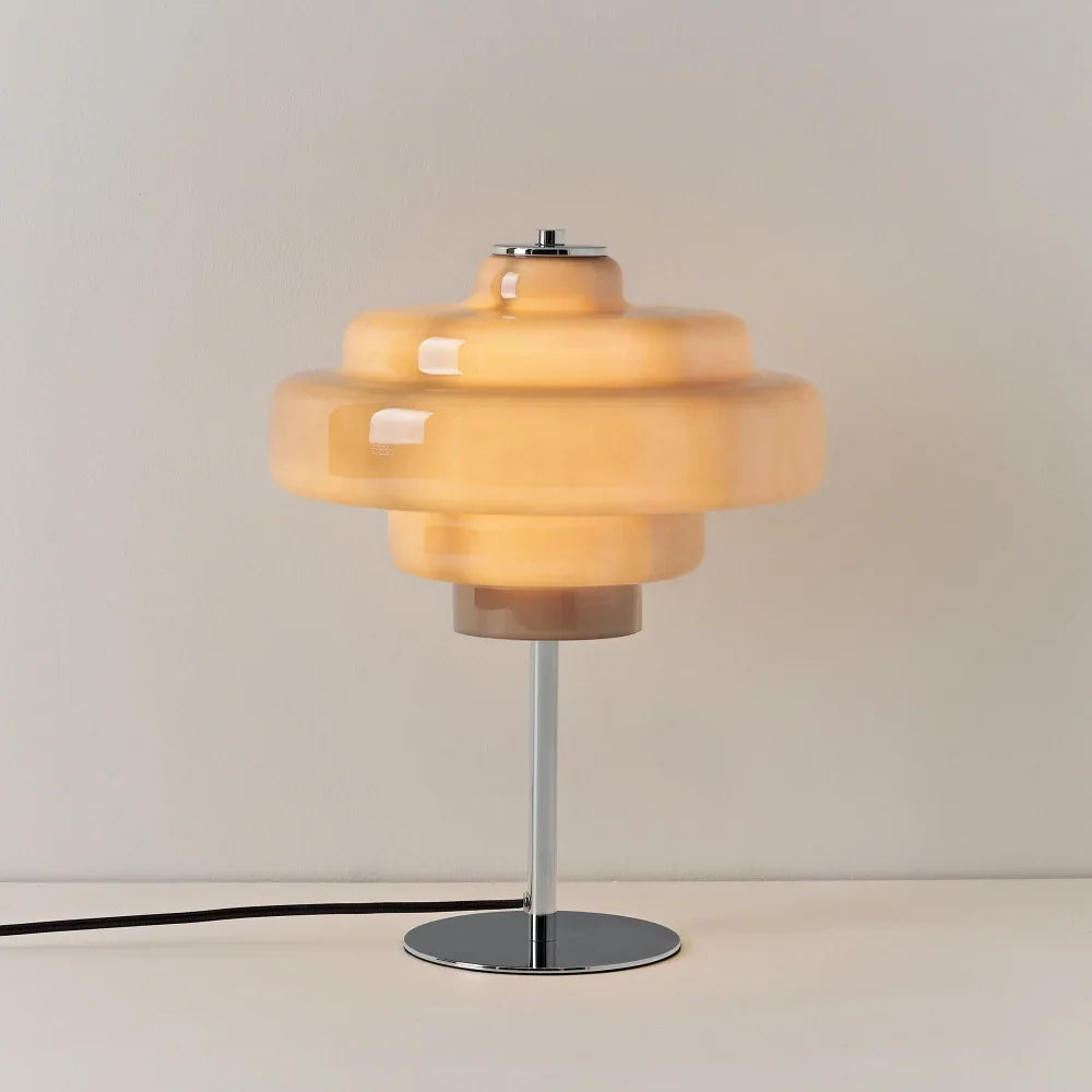 Compact Accent Lamp with Layered Glass Shade 8 in Sculptural Nightstand Light for Bedroom Office Desk Modern Decorative Glow Small Space | Thomler