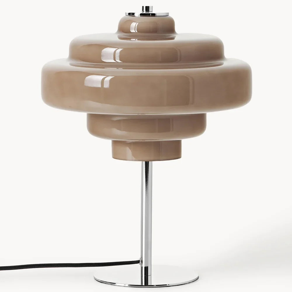 Compact Accent Lamp with Layered Glass Shade 8 in Sculptural Nightstand Light for Bedroom Office Desk Modern Decorative Glow Small Space | Thomler