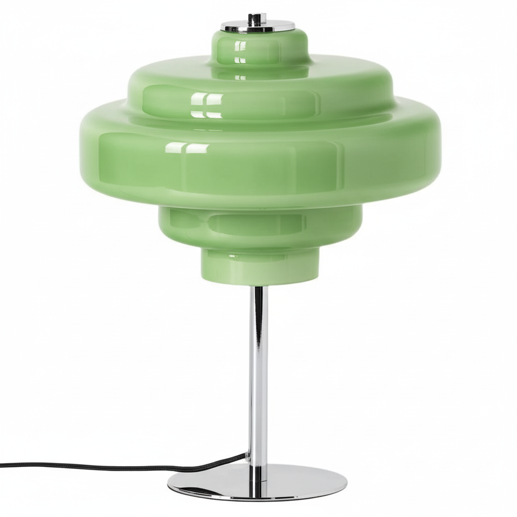 Compact Accent Lamp with Layered Glass Shade 8 in Sculptural Nightstand Light for Bedroom Office Desk Modern Decorative Glow Small Space | Thomler