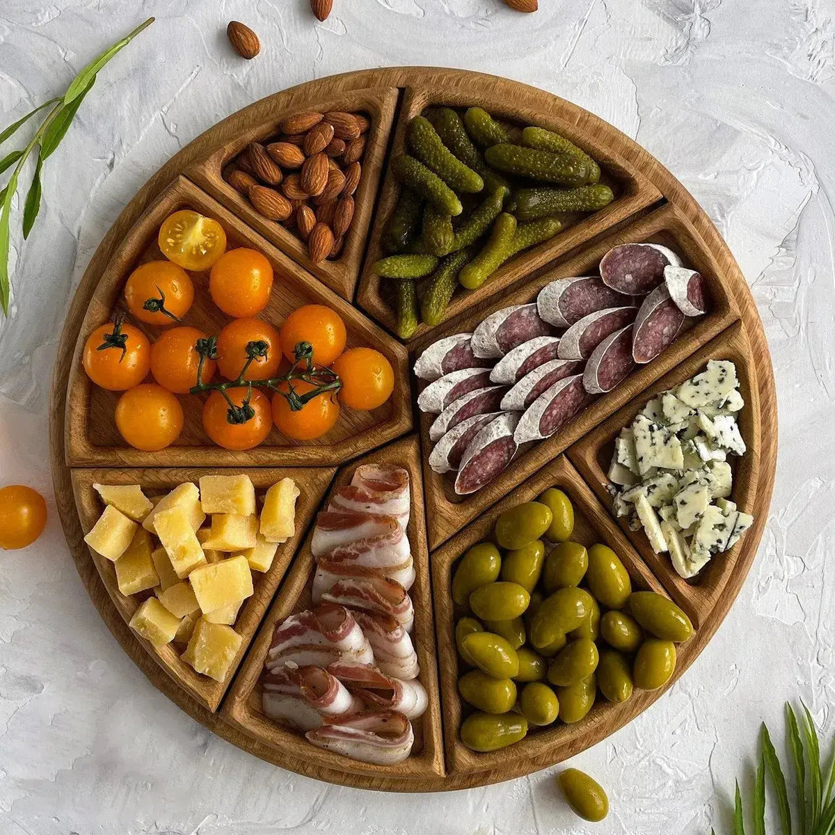 Wooden Serving Tray Set with Removable Compartments for Snacks Fruit Cheese Appetizers | Sectioned Food Platter for Kitchen Dining Room Ente | Thomler