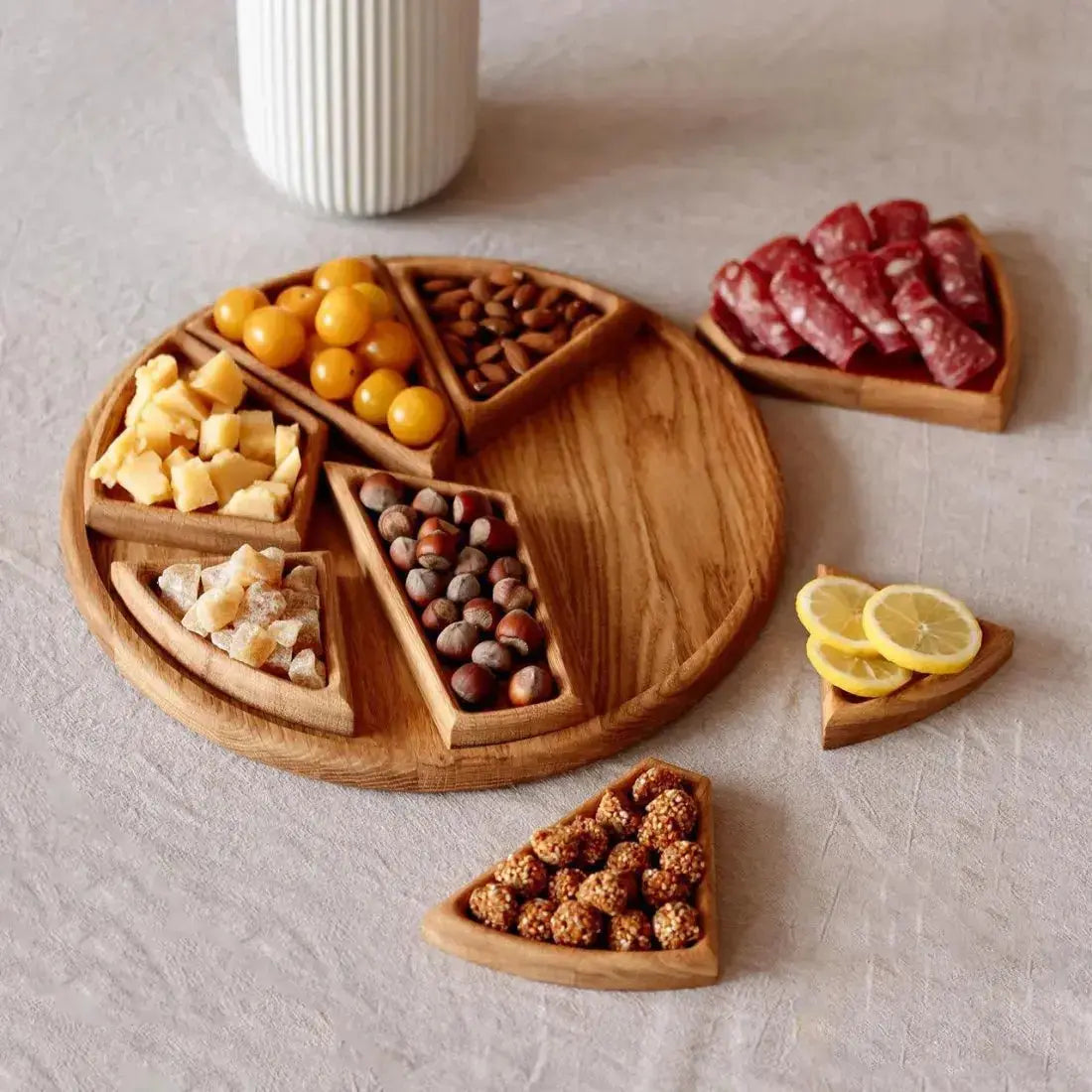 Wooden Serving Tray Set with Removable Compartments for Snacks Fruit Cheese Appetizers | Sectioned Food Platter for Kitchen Dining Room Ente | Thomler