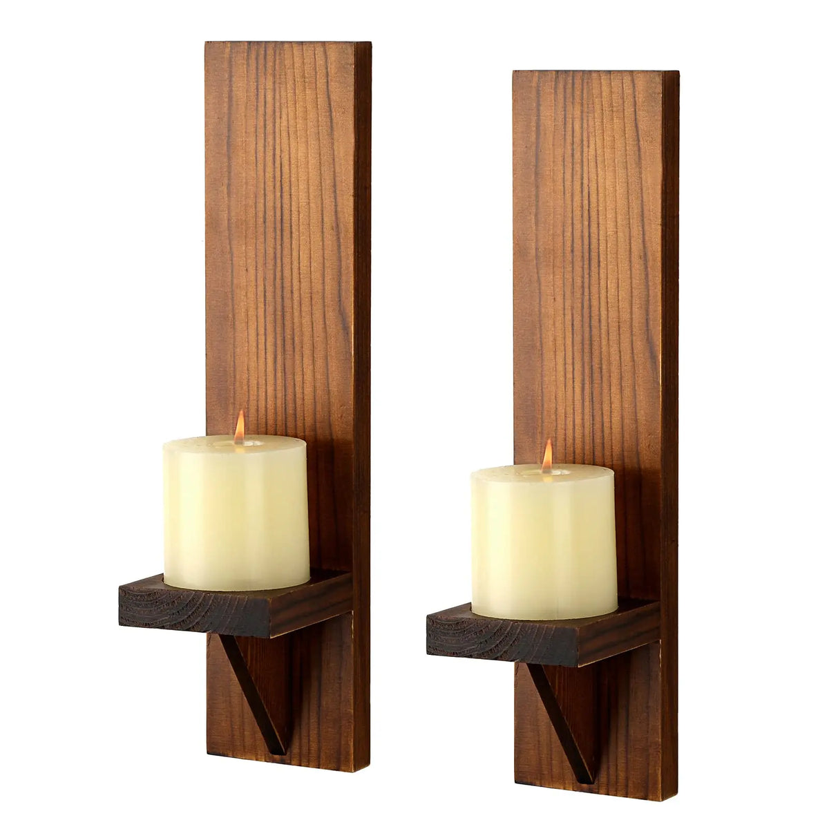 Handgefertigtes Wandleuchter-Paar aus Holz für stimmungsvolles Kerzenlicht – 38 cm vertikale Wandmontage für Wohnzimmer, Schlafzimmer, Terrassen & Eingangsbereiche | Thomler