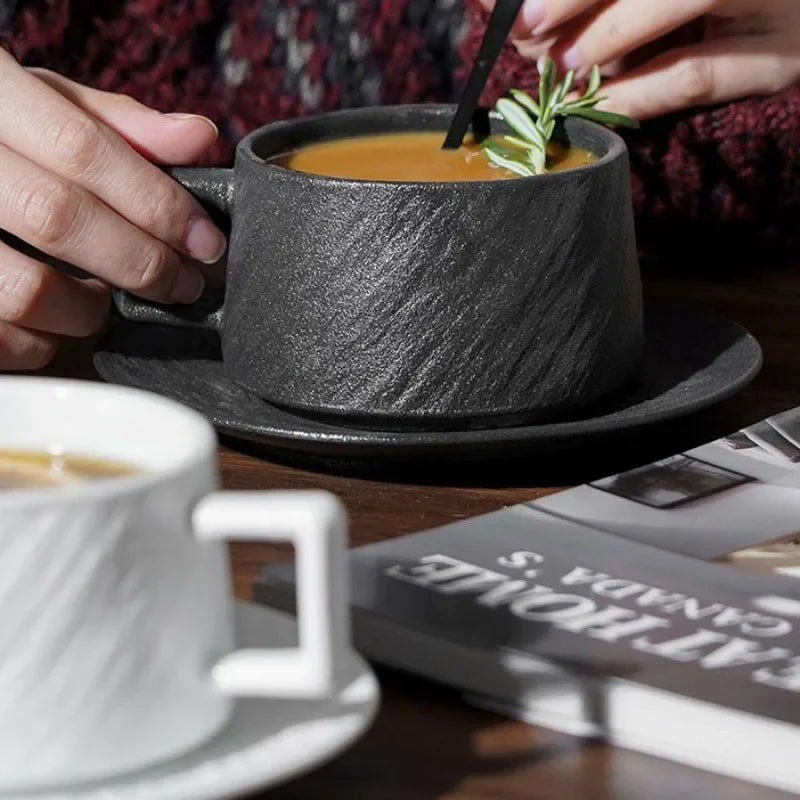 Juego de taza y plato de porcelana esmaltada para té, café, chocolate caliente, cocina, comedor, hogar, oficina, desayuno, vajilla, artículos de mesa modernos | Thomler