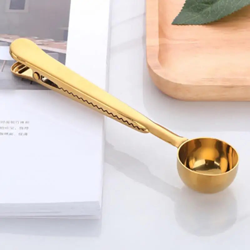 Edelstahl-Beutelverschluss mit Messlöffel, 7 Zoll, Doppelfunktions-Clip für Kaffee, Tee, Aufbewahrung, Küchenorganisation, Silber, Gold, Schwarz, Roségold | Thomler