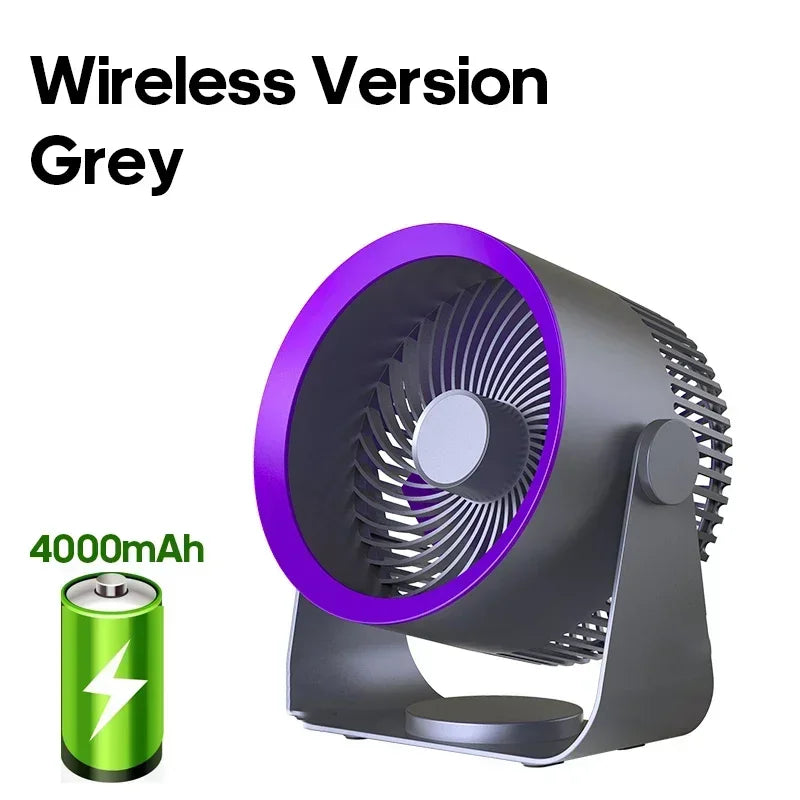 USB-C wiederaufladbarer Tischventilator mit um 180° neigbarem Kopf für Schlafzimmer, Büro, Badezimmer, leiser, kabelloser, tragbarer Luftumwälzer, wandmontierbar