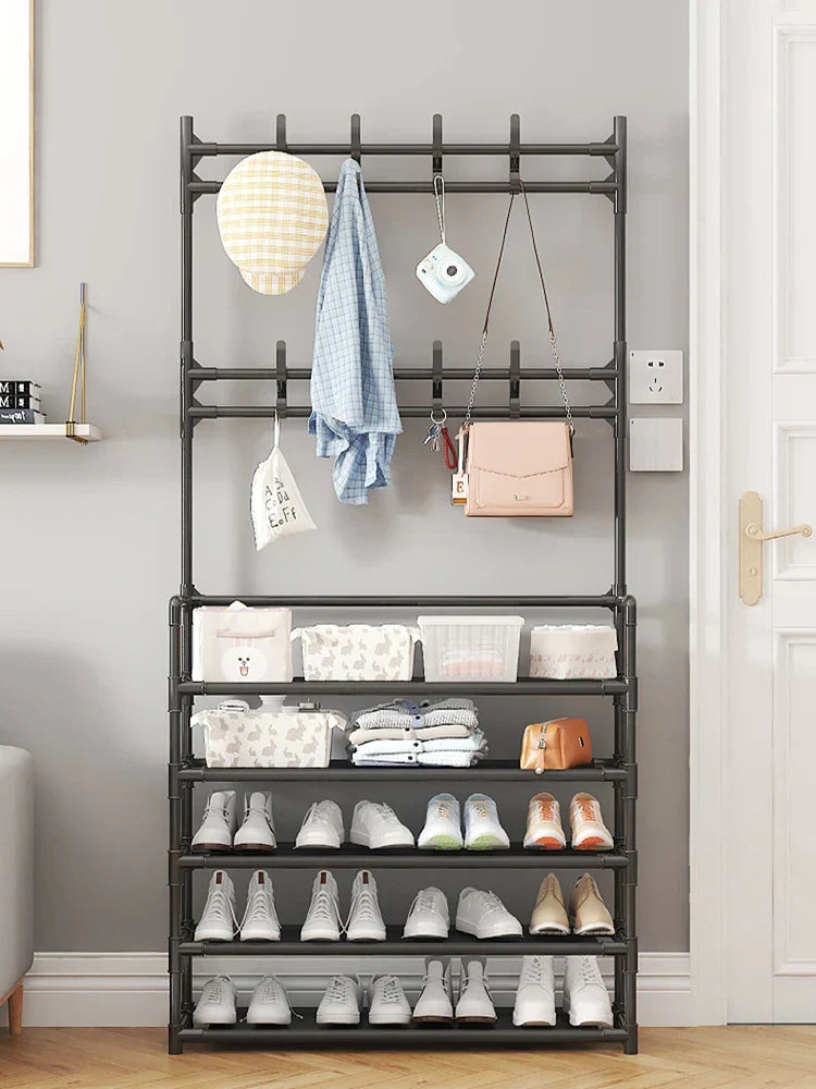 Vertical Entryway Organizer 67 in Tall Steel Frame Hallway Stand Five-Tier Footwear Storage Multi-Level Design for Apartments Coats Bags Acc | Thomler