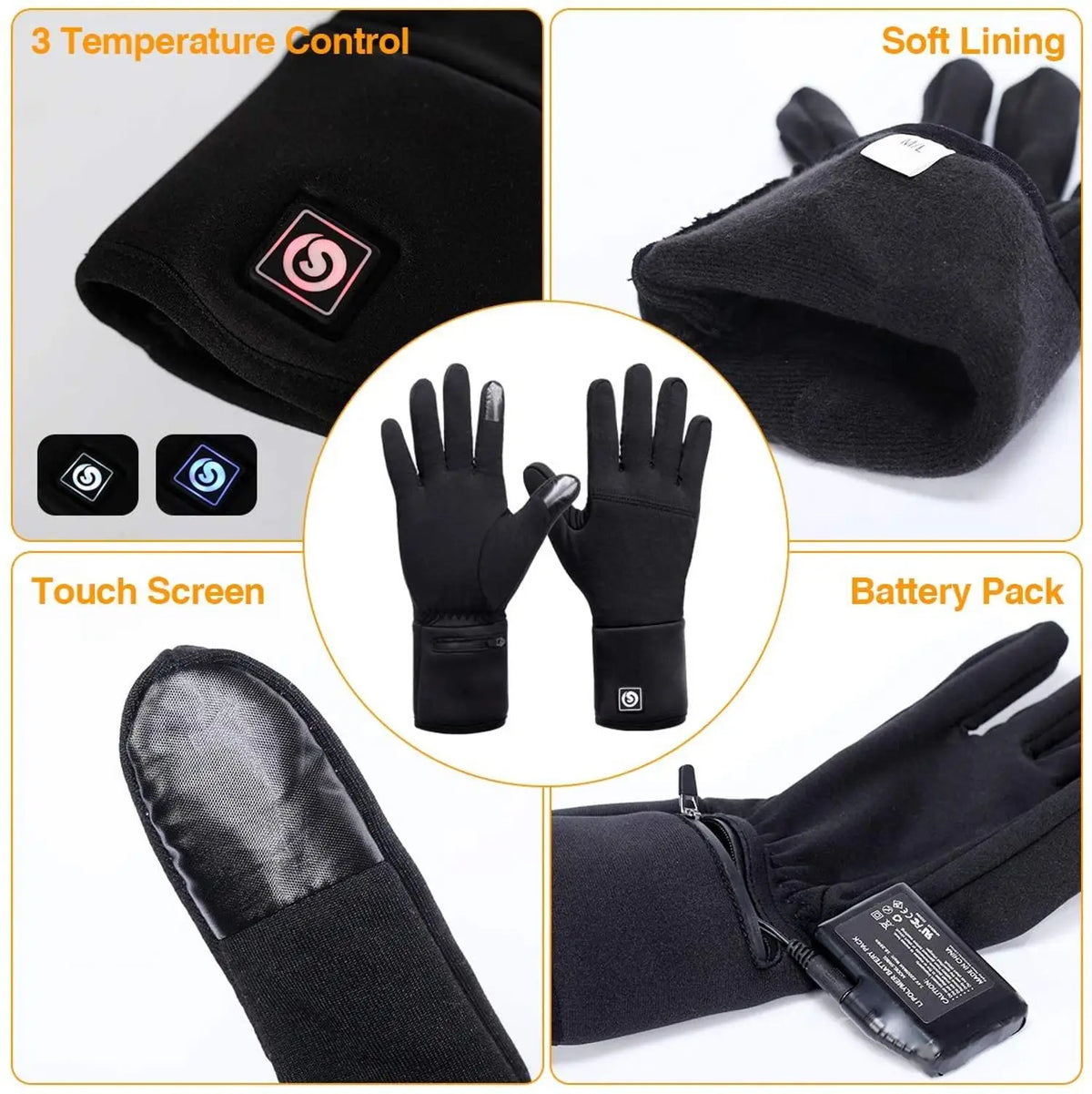Rechargeable Heated Winter Gloves with Touchscreen Fingertips & Reflective Safety Strips for Cold Weather