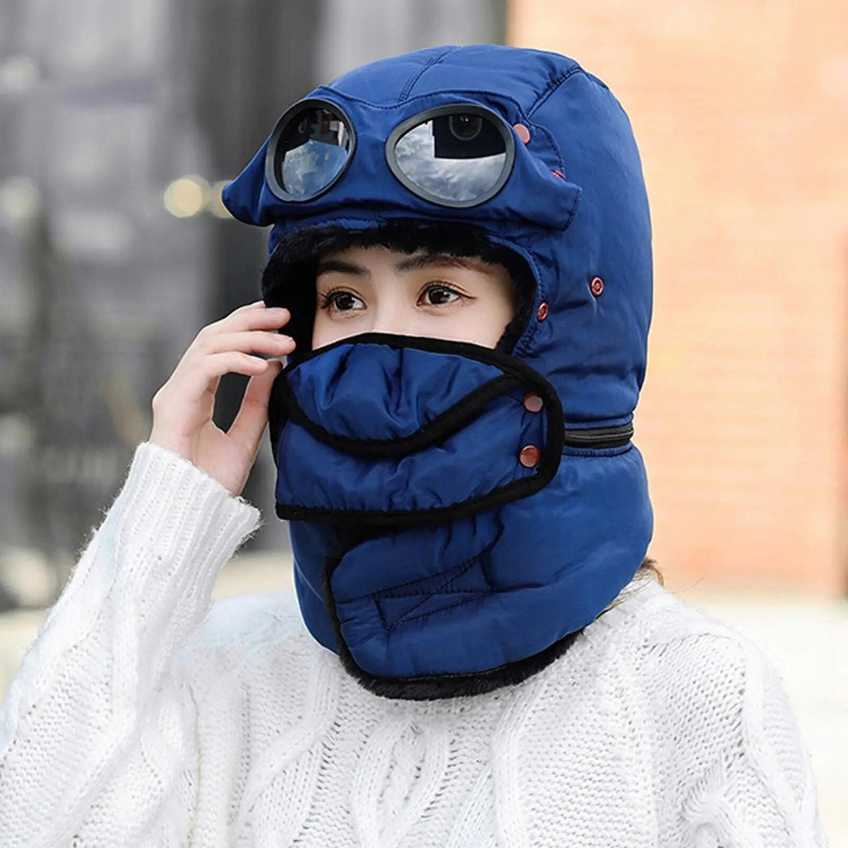 Insulated Winter Beanie with Integrated Face Shield for Cold Weather Protection