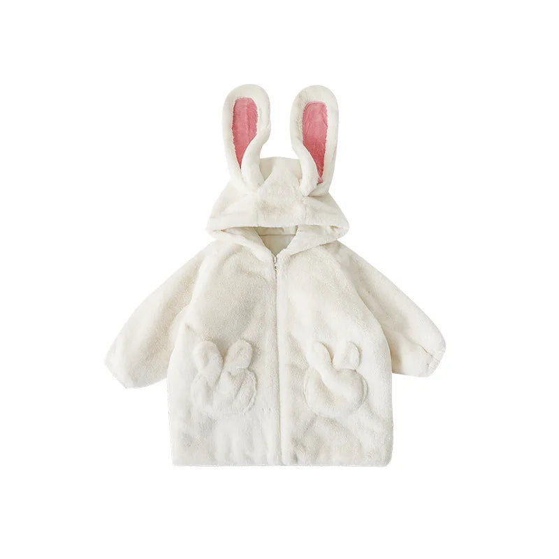 Plush Hooded Winter Coat for Kids with Bunny Ears – Cozy Fleece Outerwear for Girls & Boys