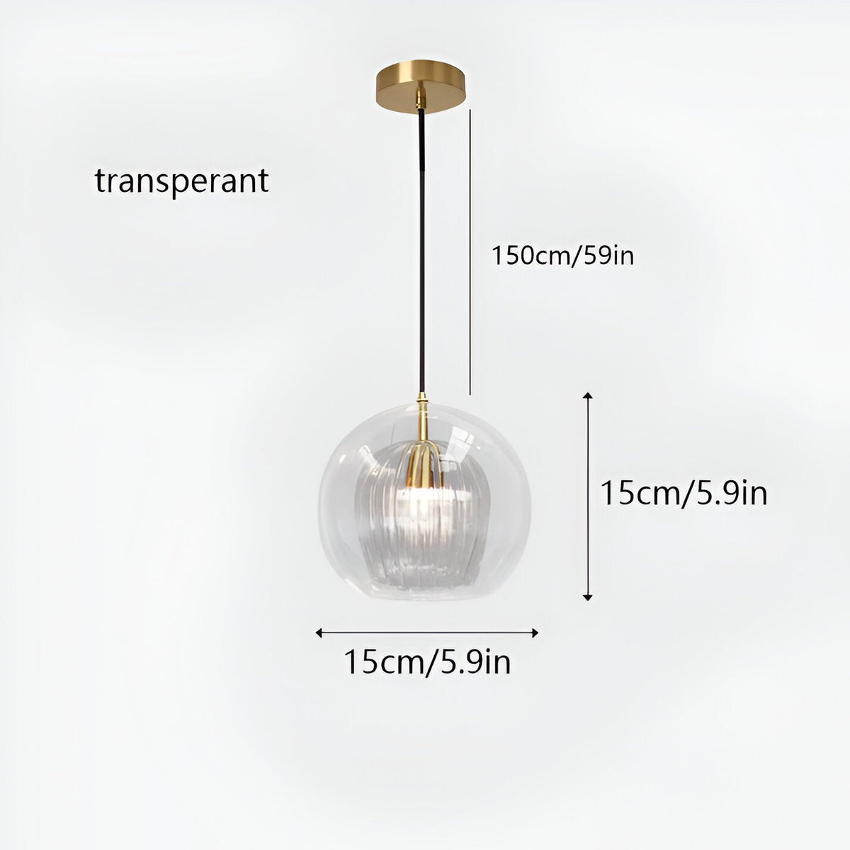 Spherical Glass Hanging Light with Adjustable Height for Kitchen Island, Dining Table, Bedroom | E27 Socket | Modern Orb Fixture for Home an | Thomler