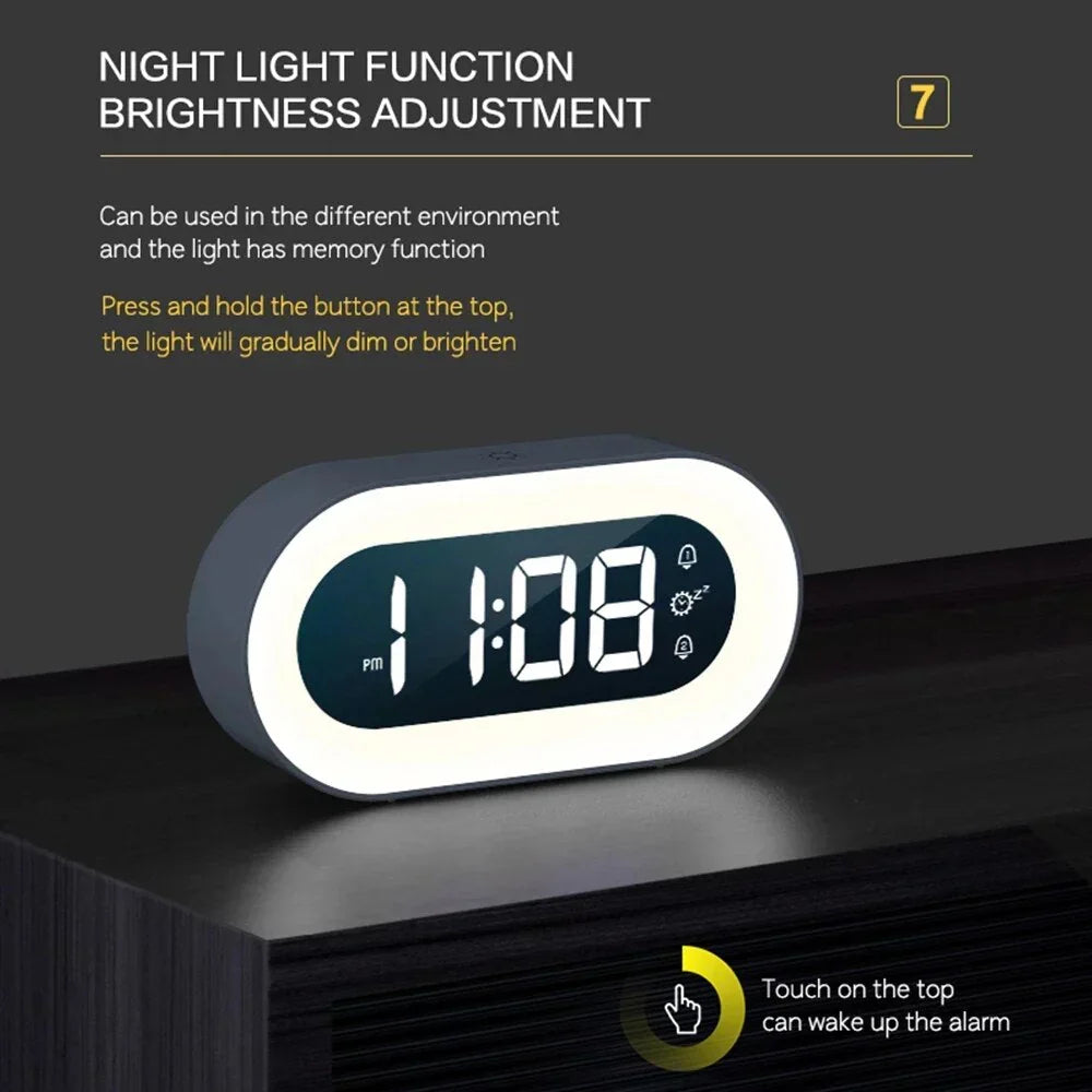 Digitale LED-Uhr, wiederaufladbar, USB-Wecker für den Nachttisch mit beruhigenden Klängen und verstellbarem Nachtlicht für Schlafzimmer, Reisen, Zuhause und Büro | Thomler