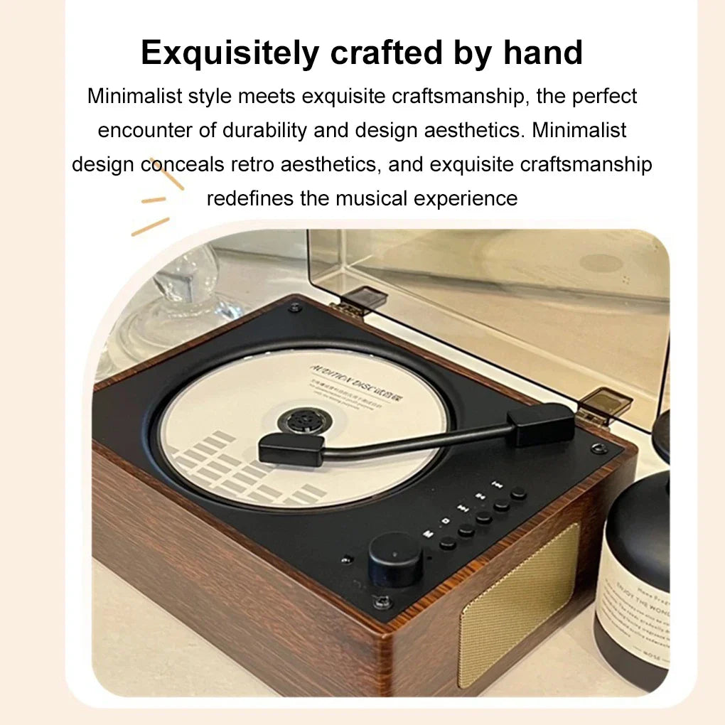 Compact Desktop Audio System Wireless Bluetooth 5.1 Disc Player Walnut Wood Design USB AUX Built-In Speaker 2000mAh Rechargeable Battery Rem | Thomler