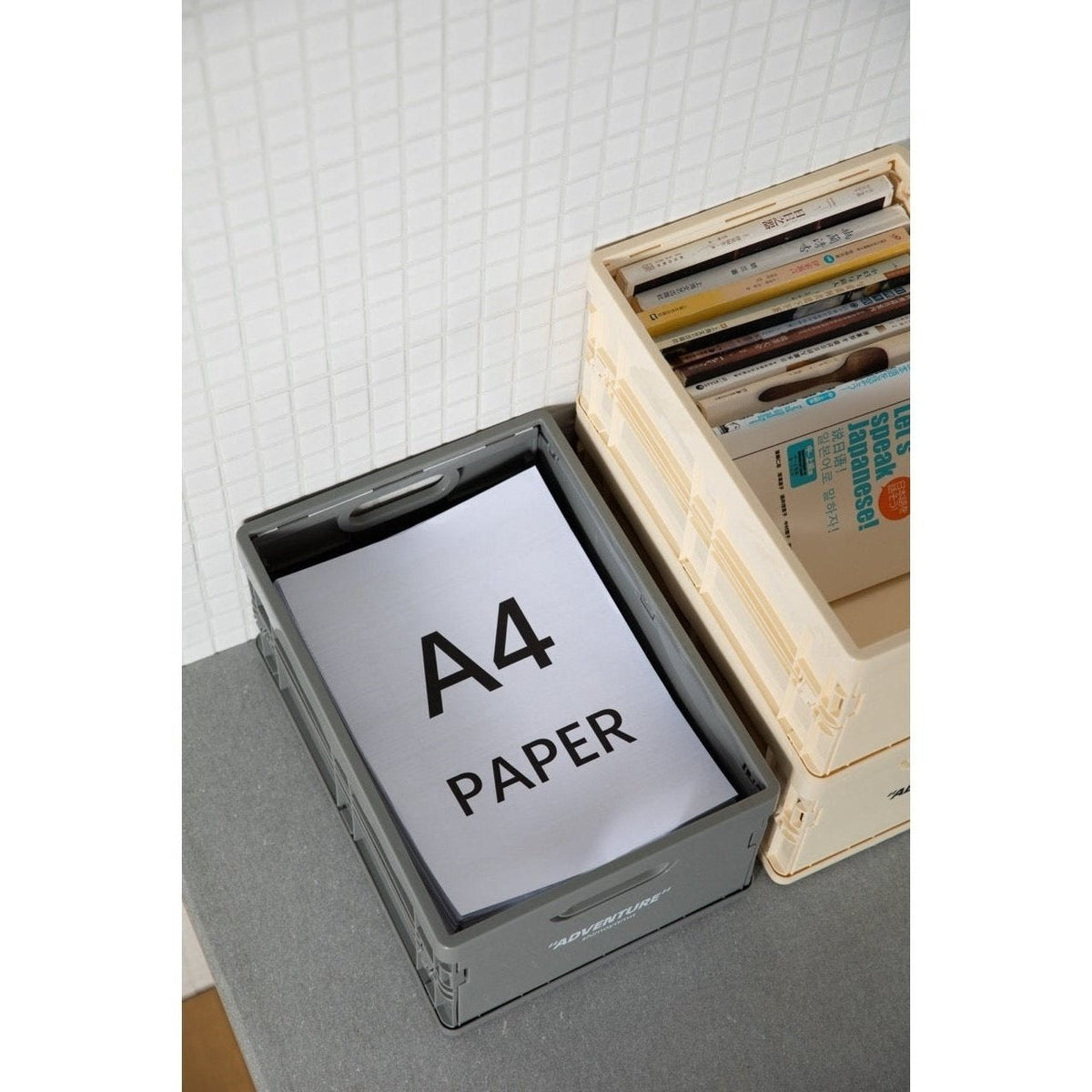 Collapsible Plastic Bin 14 x 10 x 7 Inches Gray Office File Holder Letter-Size Lightweight Desk Organizer Nestable Container for Home Worksp | Thomler