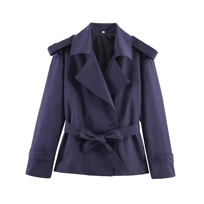 Kurzer Trenchcoat mit Bindegürtel und Umlegekragen