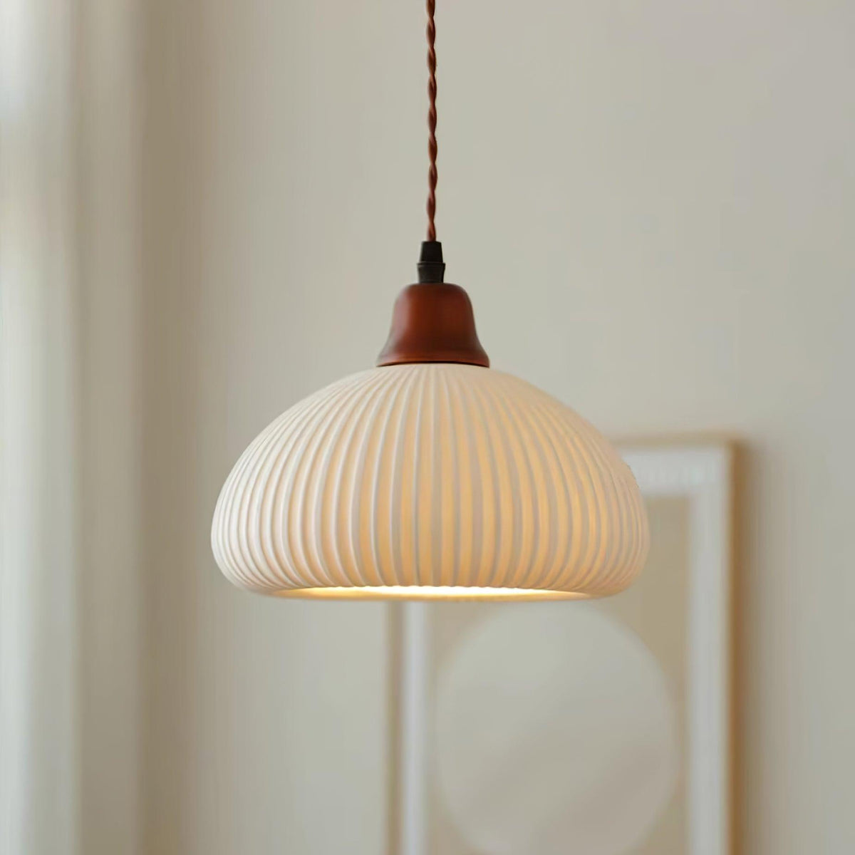 Ceramic Hanging Light Fixture White 9 Inch Diameter Adjustable Cord for Kitchen Island Dining Table Bedroom Restaurant Modern Farmhouse Styl | Thomler