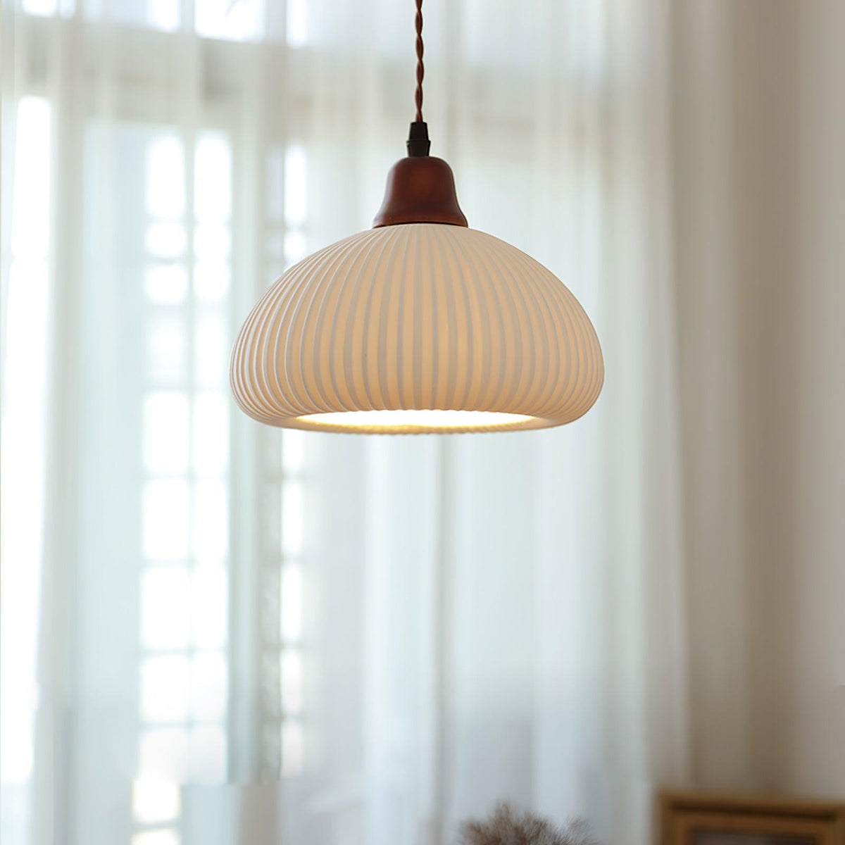 Ceramic Hanging Light Fixture White 9 Inch Diameter Adjustable Cord for Kitchen Island Dining Table Bedroom Restaurant Modern Farmhouse Styl | Thomler