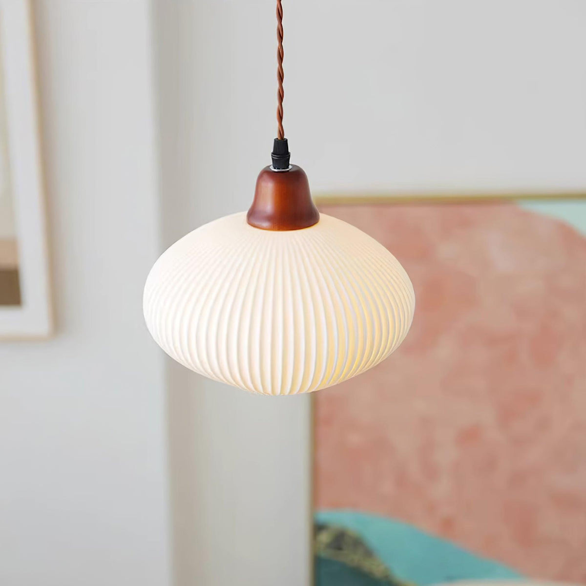 Ceramic Hanging Light Fixture White 9 Inch Diameter Adjustable Cord for Kitchen Island Dining Table Bedroom Restaurant Modern Farmhouse Styl | Thomler