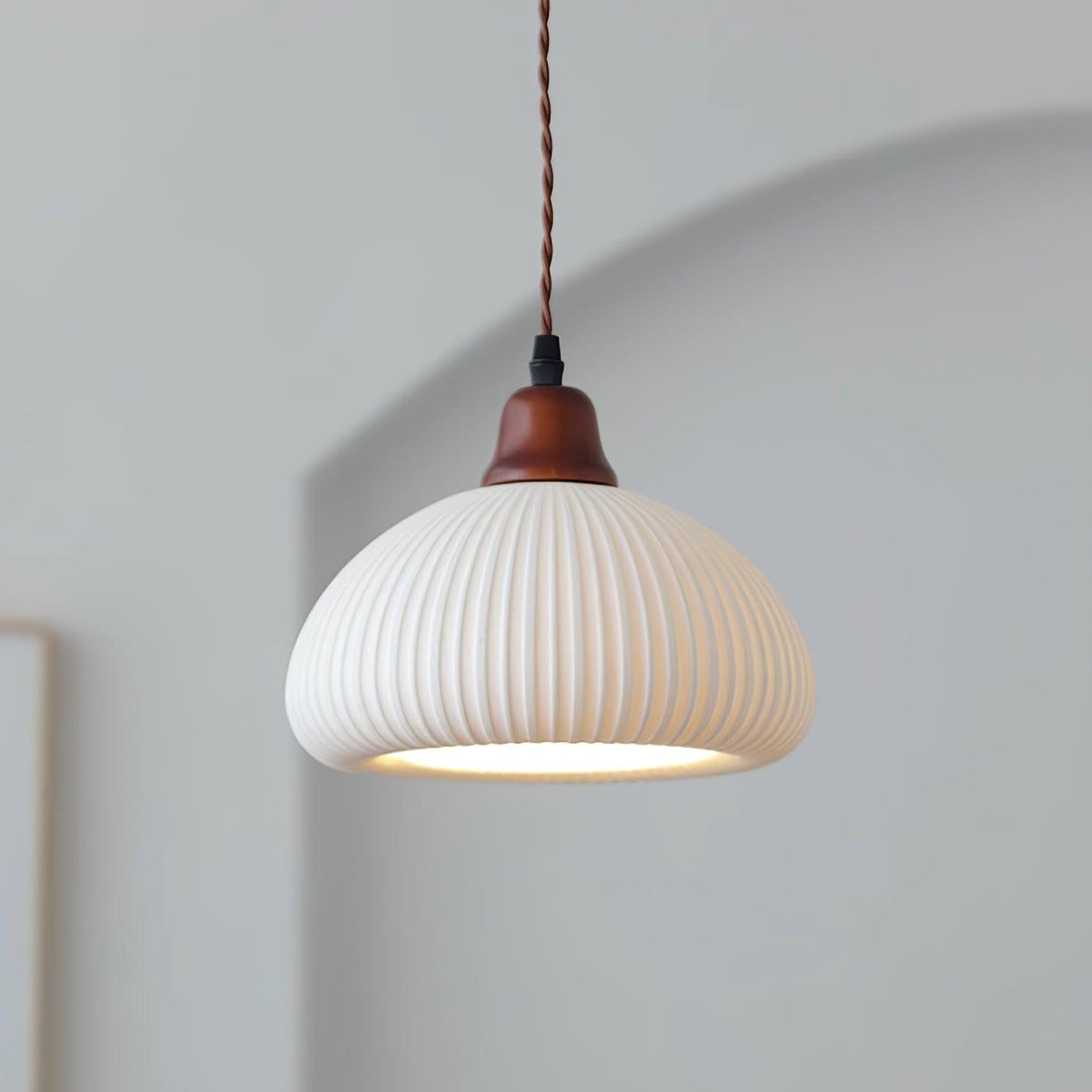 Ceramic Hanging Light Fixture White 9 Inch Diameter Adjustable Cord for Kitchen Island Dining Table Bedroom Restaurant Modern Farmhouse Styl | Thomler