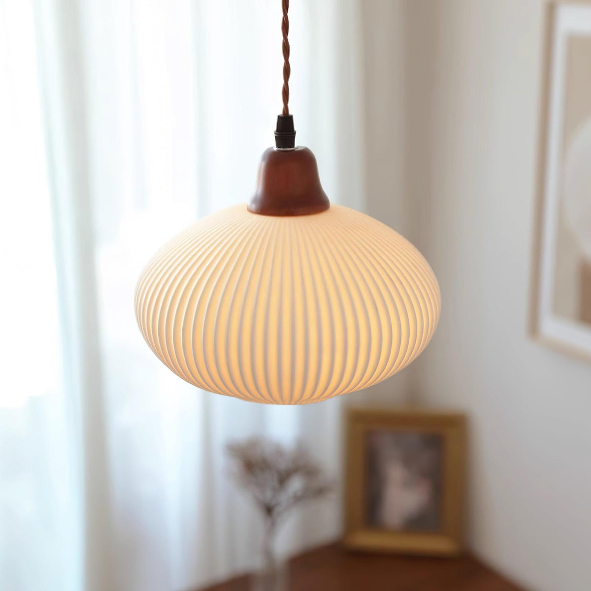 Ceramic Hanging Light Fixture White 9 Inch Diameter Adjustable Cord for Kitchen Island Dining Table Bedroom Restaurant Modern Farmhouse Styl | Thomler