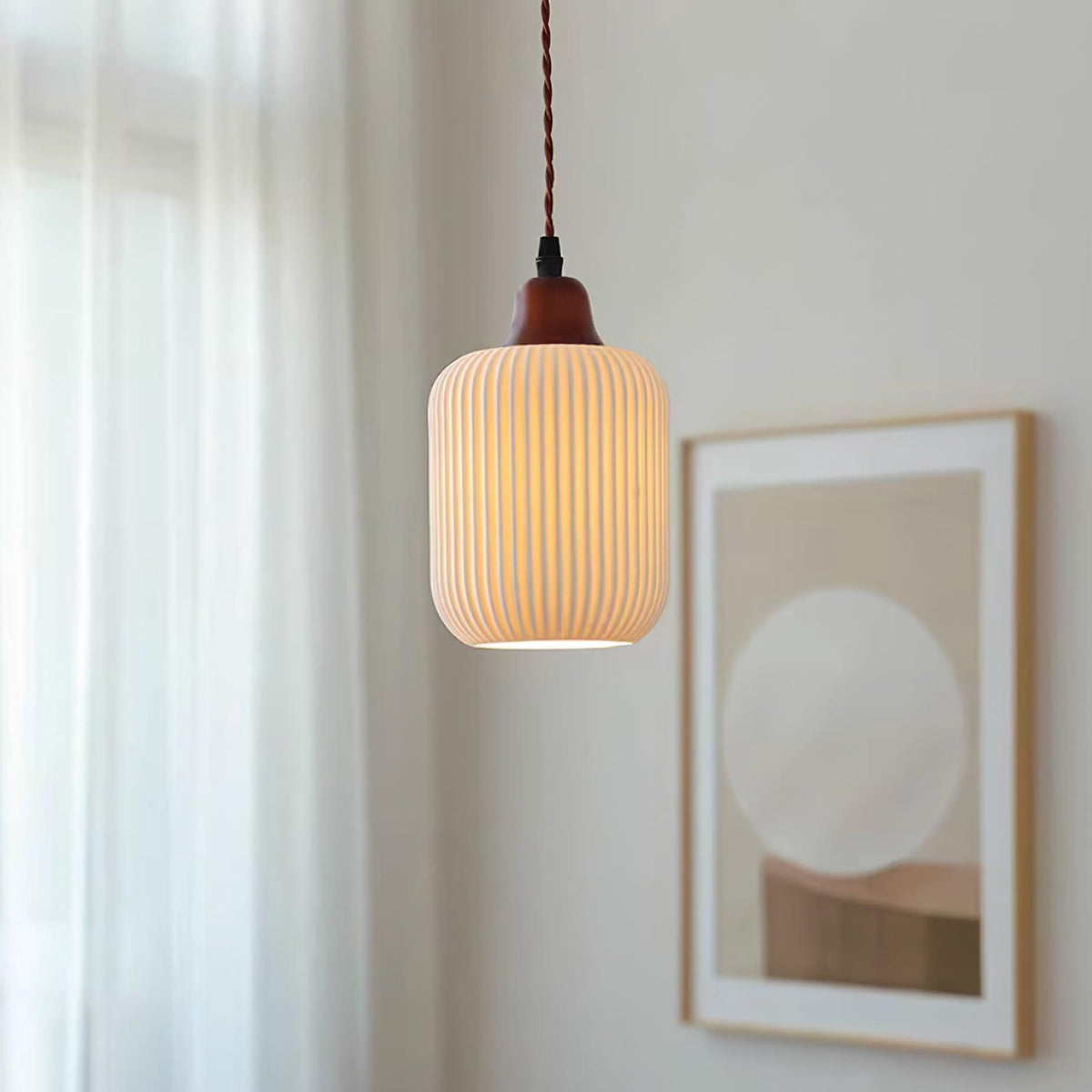 Ceramic Hanging Light Fixture White 9 Inch Diameter Adjustable Cord for Kitchen Island Dining Table Bedroom Restaurant Modern Farmhouse Styl | Thomler