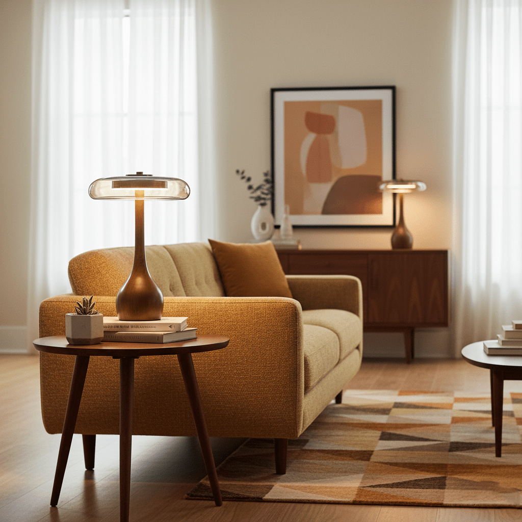 Lámpara de escritorio LED con pantalla de vidrio ámbar y base de madera natural para oficina en casa, dormitorio y mesa de noche | Temperatura de color ajustable 3000K-6000K | Thomler