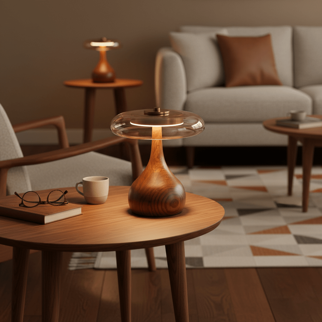 Lámpara de escritorio LED con pantalla de vidrio ámbar y base de madera natural para oficina en casa, dormitorio y mesa de noche | Temperatura de color ajustable 3000K-6000K | Thomler