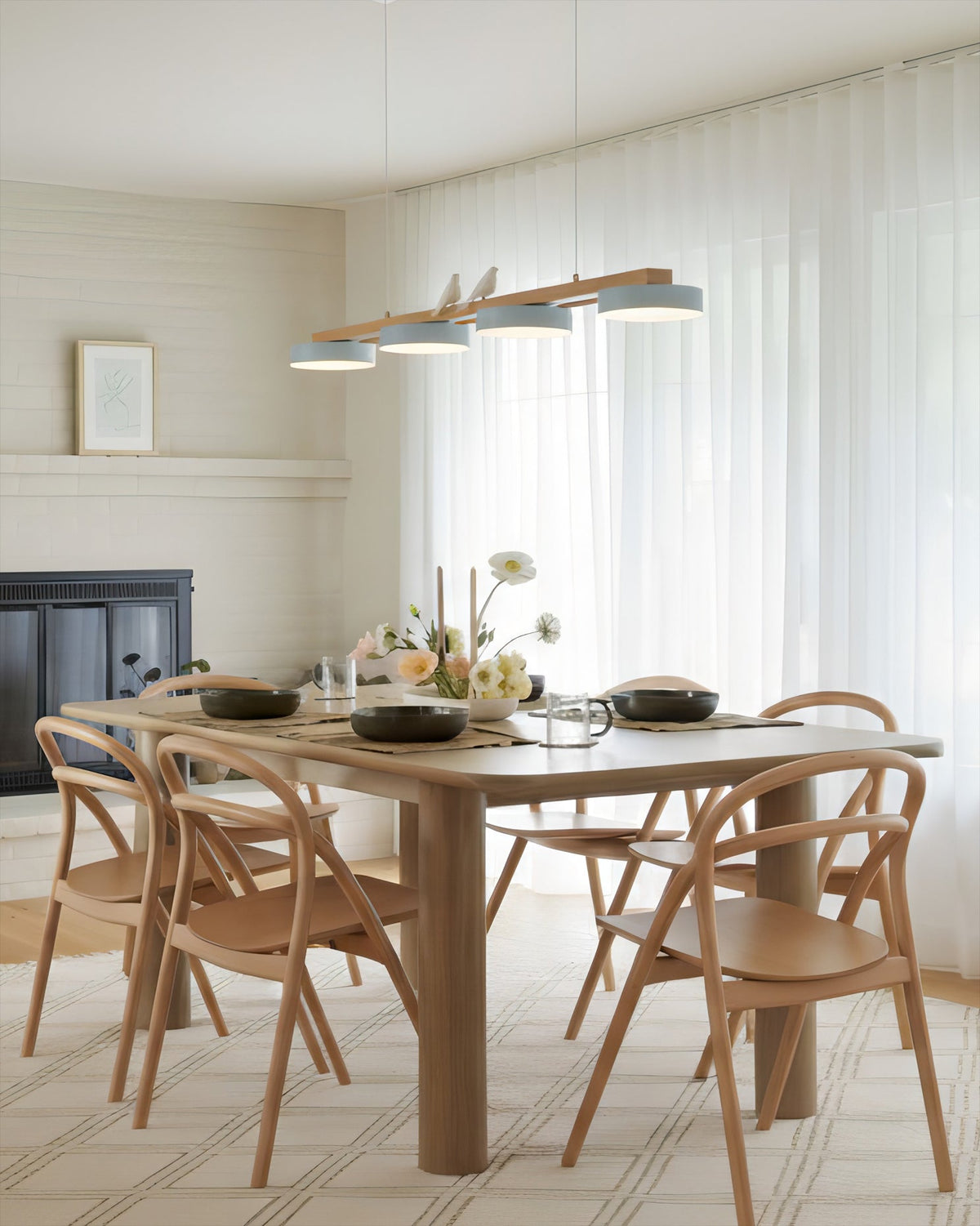 Linear LED Fixture with Bird Accents for Kitchen Island Dining Room 40 in Wooden Hanging Light 1400 Lumens Adjustable Modern Farmhouse Overh | Thomler