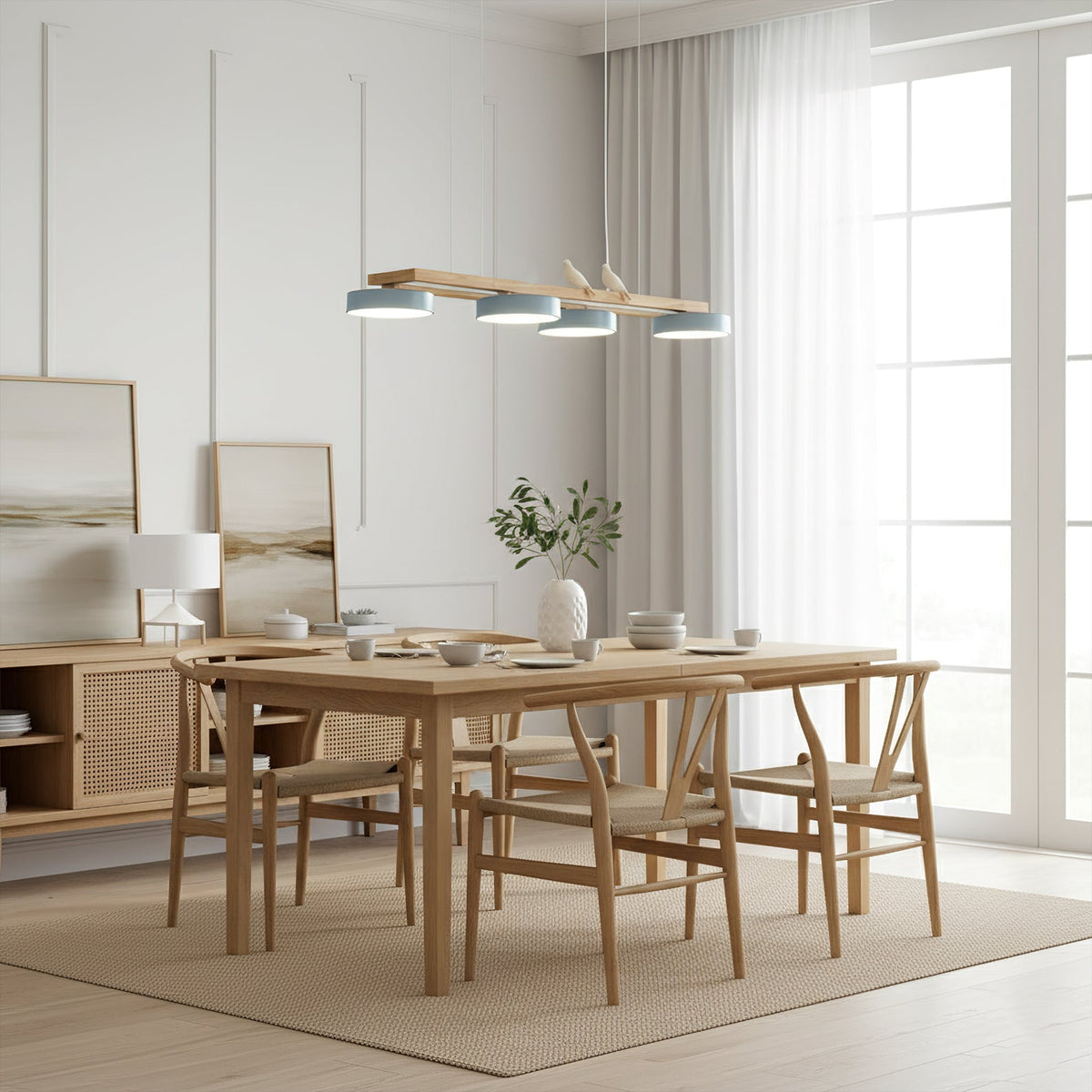 Linear LED Fixture with Bird Accents for Kitchen Island Dining Room 40 in Wooden Hanging Light 1400 Lumens Adjustable Modern Farmhouse Overh | Thomler
