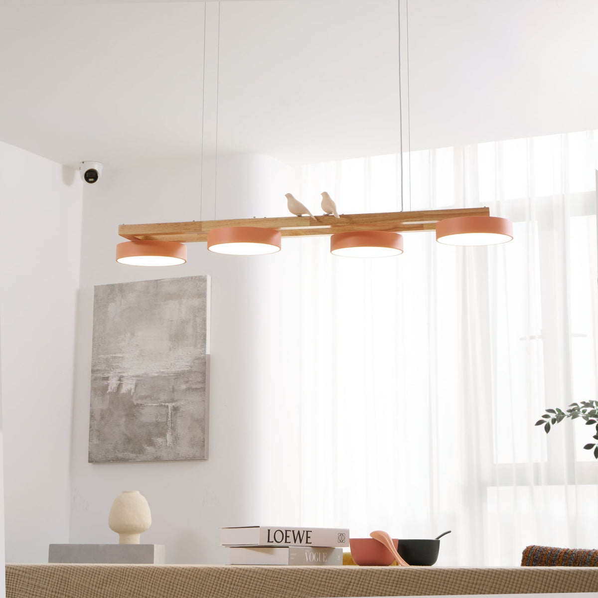 Linear LED Fixture with Bird Accents for Kitchen Island Dining Room 40 in Wooden Hanging Light 1400 Lumens Adjustable Modern Farmhouse Overh | Thomler