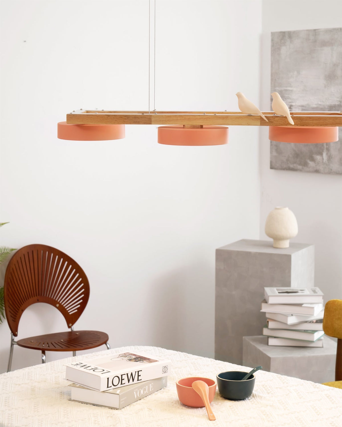 Linear LED Fixture with Bird Accents for Kitchen Island Dining Room 40 in Wooden Hanging Light 1400 Lumens Adjustable Modern Farmhouse Overh | Thomler