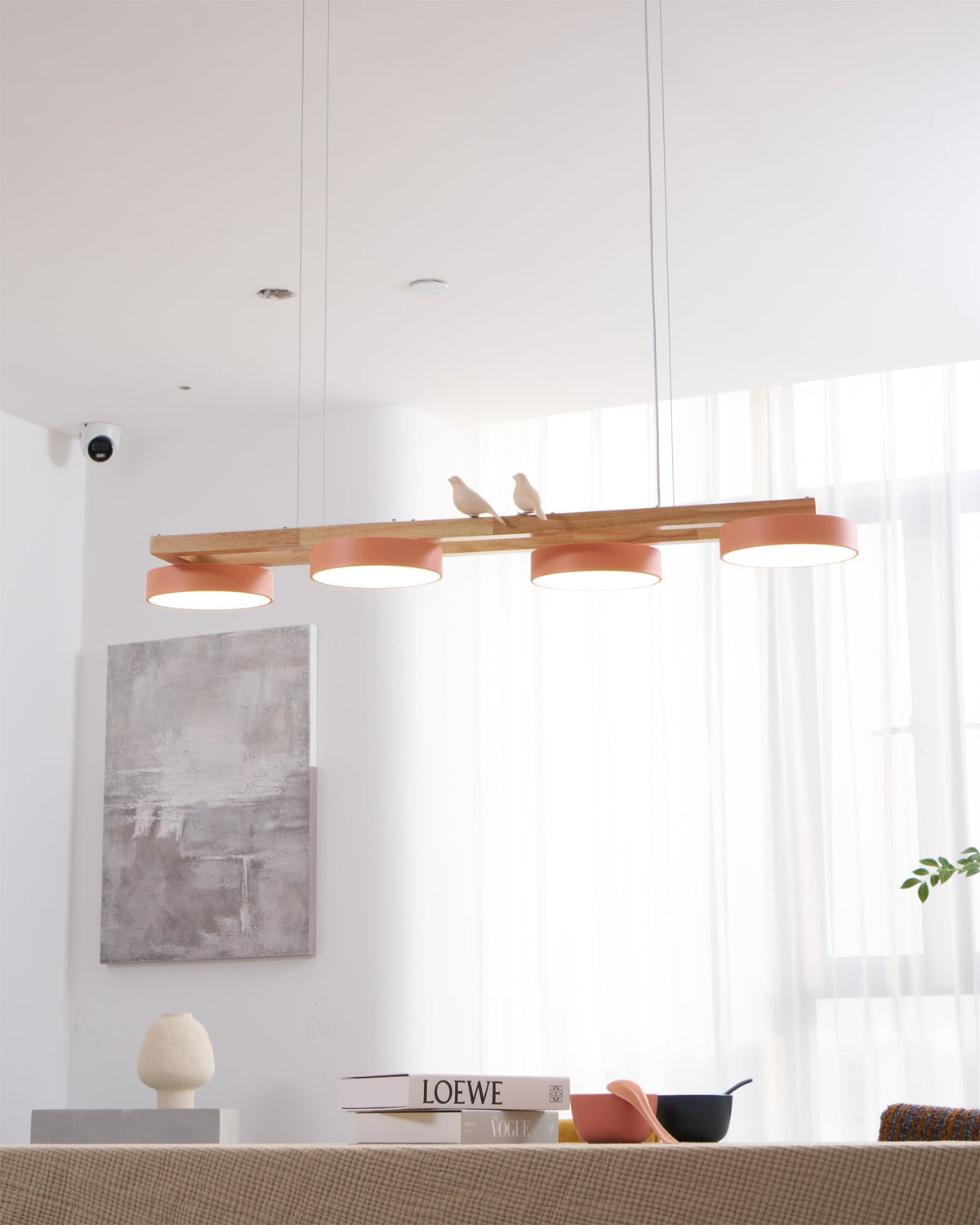 Linear LED Fixture with Bird Accents for Kitchen Island Dining Room 40 in Wooden Hanging Light 1400 Lumens Adjustable Modern Farmhouse Overh | Thomler