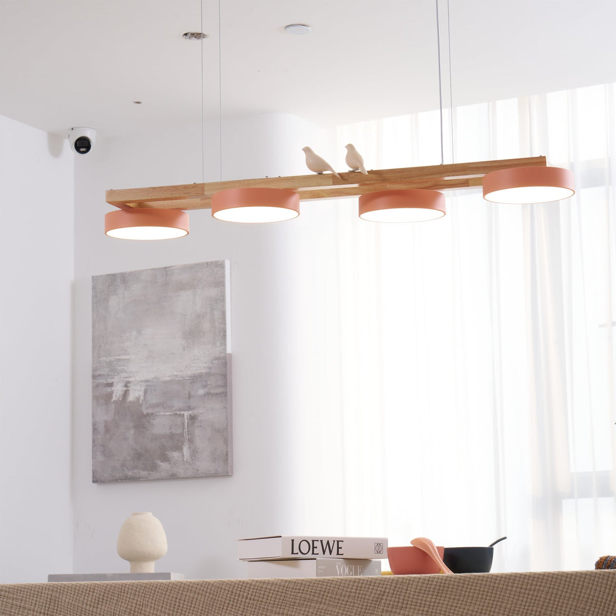 Linear LED Fixture with Bird Accents for Kitchen Island Dining Room 40 in Wooden Hanging Light 1400 Lumens Adjustable Modern Farmhouse Overh | Thomler