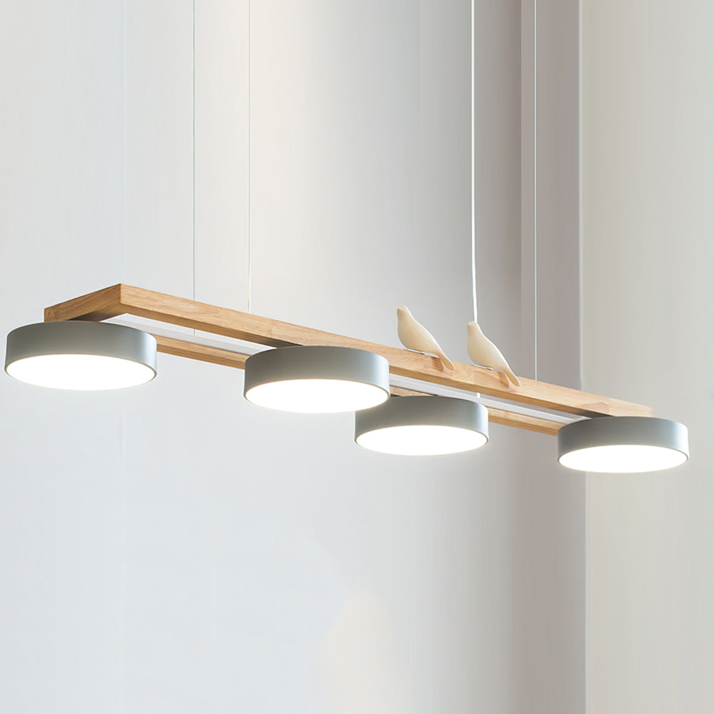 Linear LED Fixture with Bird Accents for Kitchen Island Dining Room 40 in Wooden Hanging Light 1400 Lumens Adjustable Modern Farmhouse Overh | Thomler