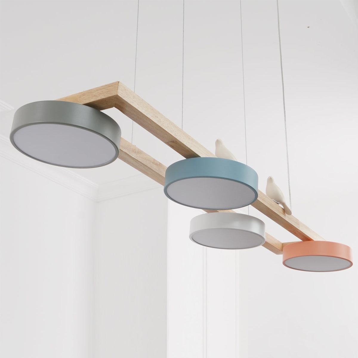 Linear LED Fixture with Bird Accents for Kitchen Island Dining Room 40 in Wooden Hanging Light 1400 Lumens Adjustable Modern Farmhouse Overh | Thomler