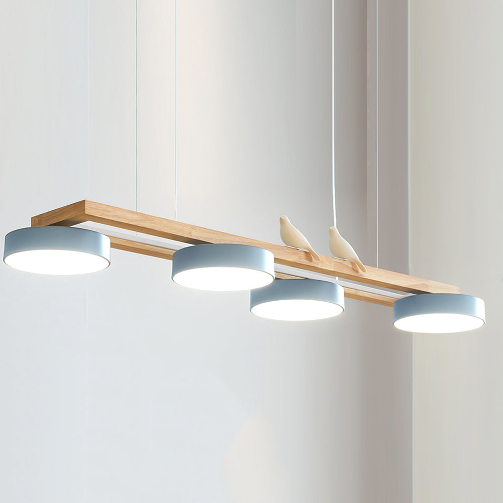 Linear LED Fixture with Bird Accents for Kitchen Island Dining Room 40 in Wooden Hanging Light 1400 Lumens Adjustable Modern Farmhouse Overh | Thomler