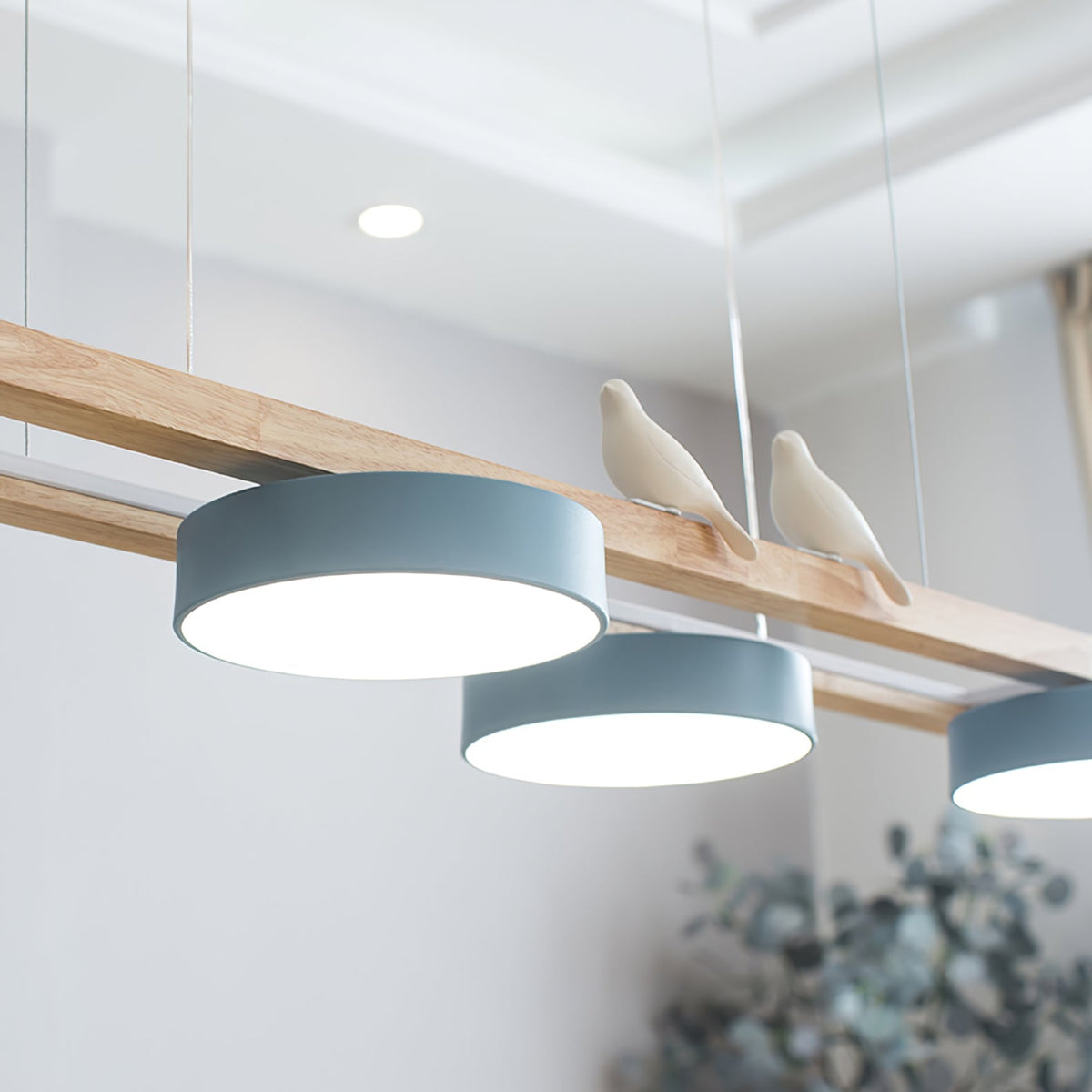 Linear LED Fixture with Bird Accents for Kitchen Island Dining Room 40 in Wooden Hanging Light 1400 Lumens Adjustable Modern Farmhouse Overh | Thomler